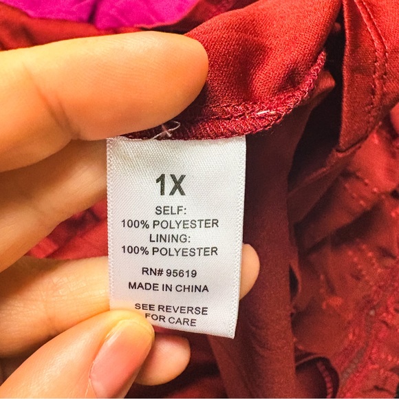 Fever Red Sheer Quarter Ruffle Sleeve Boho Blouse Womens Size 1X - Picture 9 of 9